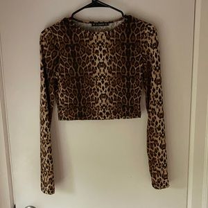 Zaful Leopard Print Long Sleeve Crop Too